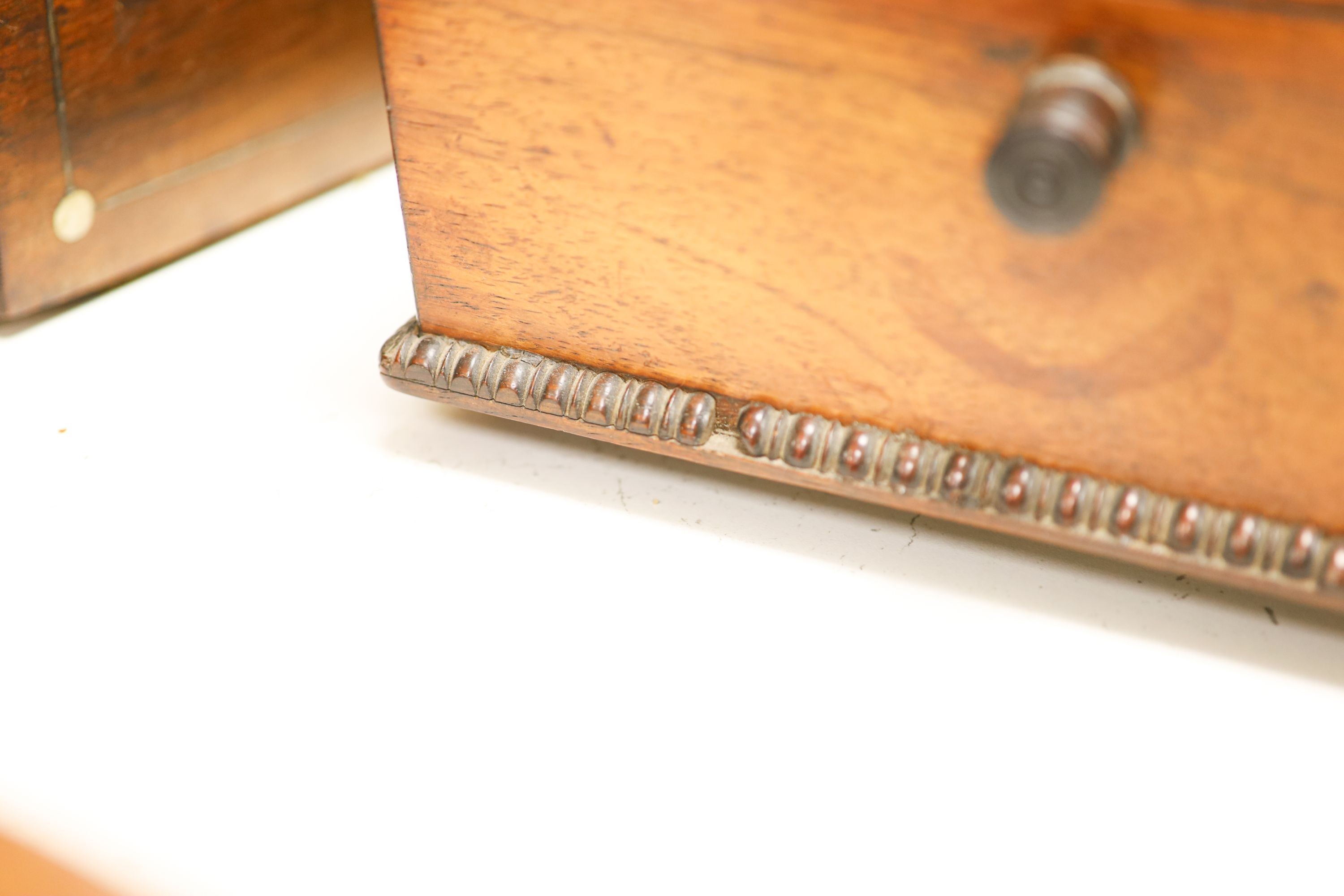 A Regency cut brass inlaid rosewood sewing box and three other boxes